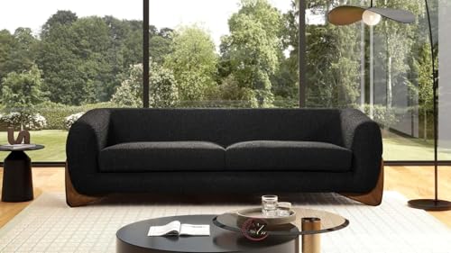 Image of Upholstered 3 Seater Sofa Three Seater Sofa with Wooden Legs for Living Room Hotels & Offices ((Black 3+1))