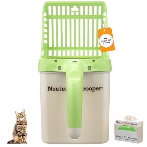Neater Pet Brands Neater Scooper Standard Cat Litter Scoop 15 Refill Bags Mess-Free Cat Litter Scooper with Bag Spill-Proof Kitty Box Sifter Bin Doubles as Scoop Holder For Single-Cat Households