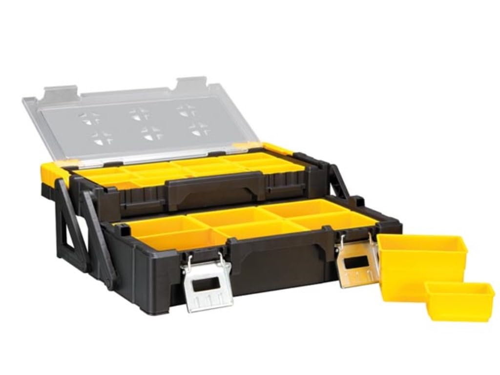 Perel organizador de herramientas 15,2 L con 18 compartimentos y 2 niveles, maletín de herramientas con asa de aluminio y cierres metálicos, organizador para tornillos y piezas pequeñas, 45,5 x 24 x