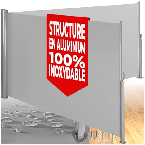 tectake® Store Brise Vue Jardin Retractable Multi-Fonction Store latéral Double Enroulable Brise Soleil Paravent Exterieur Opaque en Aluminium Store banne pour Terrasse Jardin - Gris | 180 x 600 cm