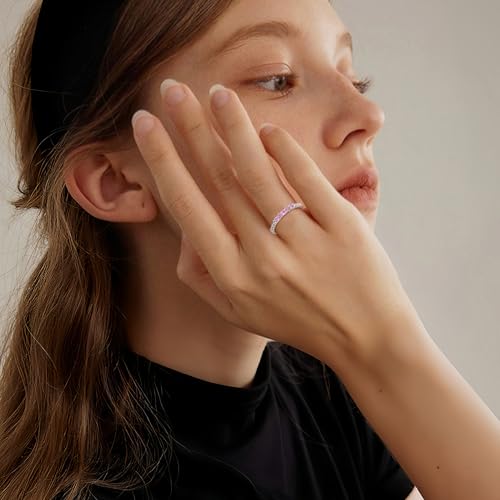 Stackable Eternity Ring for Women 925 Sterling Silver Baguette Cut Birthstone Ring for Her Size 5-102