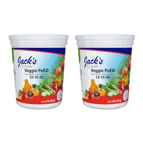 Jack's Classic 12-15-30 Veggie Feed Water-Soluble Fertilizer with Micronutrients for Plant Growth and Abundant Fruit Set in Blooming Vegetable Plants, 1.5lbs, 2 Pack