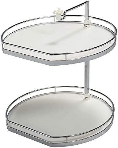 D-Shaped Nonslip 2-Shelf Revolving Lazy Susan Set for Upper Wall Corner Cabinets (Cabinet Height 25 15/16" – 30 1/2", Chrome and Maple)