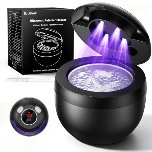 EcoBasic Ultrasonic Retainer Cleaner Machine, 45kHz with UV-C Light, 200ML