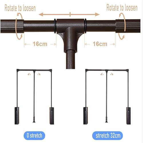 Adjustable Width Clothes Rack, Pull-Down Coat Hanger Drying Rack, Home Closet Lifting Rail（Black,85~115mm）