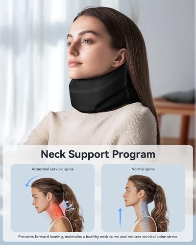 Qwnccet Neck Brace Cervical Collar - Neck Support Brace for Sleeping, Soft Foam Wraps Keep Vertebrae Stable and Aligned for Relief of Cervical Spine Pressure Black Medium(12.6-15.8 Inch)