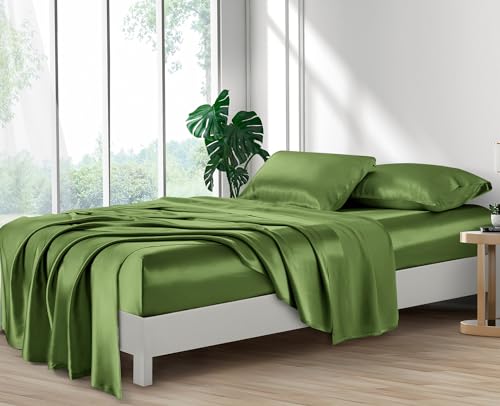 Image of Lanest Housing Silk Satin Sheets, Twin XL Size Satin Bed Sheet Set with Deep Pockets, Cooling Soft and Hypoallergenic Satin Sheets Twin XL - Sage Green