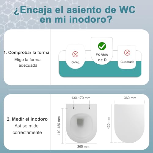 Miniatura 3 de Meejee Tapa Wc Forma D Con Cierre Suave, Asiento Inodoro Blanco Universal, Tapa De Vater Con Desmontaje Rápido, Tapa Inodoro Montaje Rápido, Tapa De Wc Para Familias