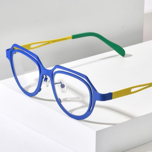 Image of FONEX Colorful Pure Titanium Glasses Frame Women Retro Round Eyeglasses