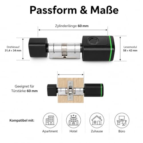Cylindre de serrure de porte intelligent avec application Bluetooth et badge