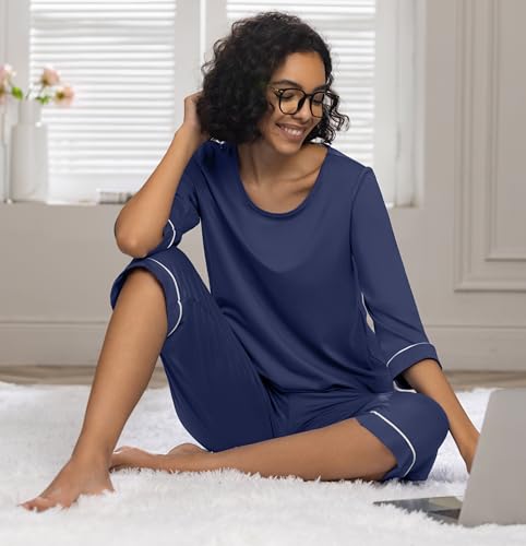 Image of PrinStory Womens Pajama Sets Capri Pjs Soft Lounge Sets XS-4XL