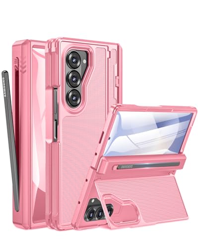 Protection des charnières case pour Galaxy Z Fold 6 antichoc fine rose avec stand