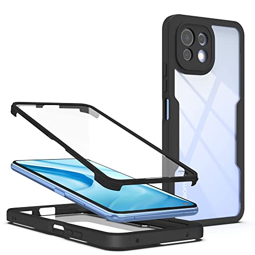 TVVTPU Coque pour Xiaomi Mi 11 Lite 4G / 5G/ NE, Antichoc Housse avec Protecteur D'écran et Protection Caméra, Coque 360 Degré Intégrale Etui Double Face Transparente Robuste TPU Bumper Case - Noir Cover