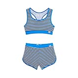 Schnelltrocknend Finkid Luoto Bikini Set 2-Teiler Streifen Beachwear Strandmode Mädchen Girls (Denim/Offwhite, 110/120)