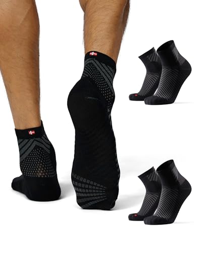Calcetines de Running Antideslizantes, Ligeros, Acolchados, Unisex, Pack de 2, Negro, 43-47