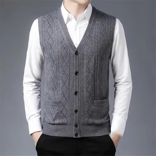 Men Wool Knitted Vest Cardigan Sleeveless V-Neck Waitstcoat Single-Breasted Sweaters Tank Top2