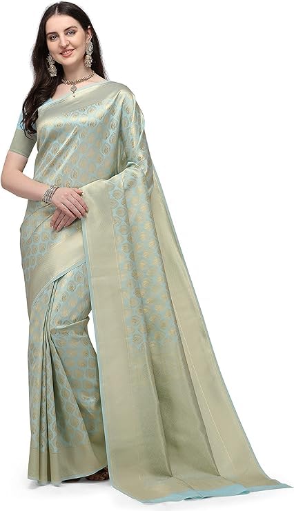 Jaanvi fashionWomen's Kerala Banarasi Silk With Zari Jacquard Work Saree With Unstitched Blouse Piece