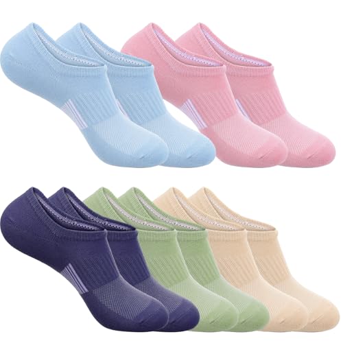 5 Pairs No Show Socks, Womens Cotton Non Slip Low Cut Thin Ankle Short Casual Invisible Socks, Women's Athletic Running Sneaker Liner for US Size 5-10