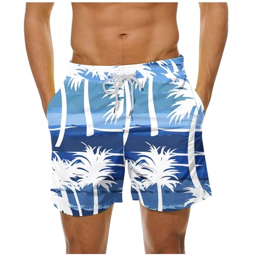 Mens 2025 Summer Swim Trunks Quick Dry Comfy Fit Board Shorts Trendy Graphic Print Drawstring Pocketed Bottoms