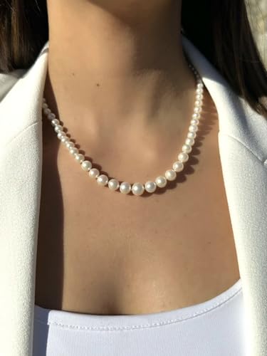 14K Yellow or White Gold & 6-10mm Graduated White Freshwater Cultured Pearl 18" Strand Princess Necklace3