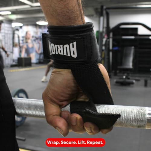 Image of Aurion Heavy-Duty Nylon Wrist Wraps | Professional Strength Wrist Support for Weightlifting, Bench Press & Powerlifting | Adjustable Compression Wraps with Thumb Loop for Men & Women (Black)