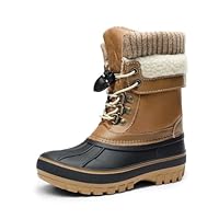 DREAM PAIRS Boys Girls Snow Boots Water-Resistant Outdoor Warm Cozy Anti-Slip Mid Calf Faux Fur Lining Insulated Winter Shoes for Little/Big Kids,Size 6 Big Kid,Tan,KMONTE-1