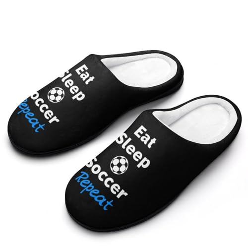 Image of Eat Sleep Soccer Repeat Plush Slippers Anti-slip Footwear Cotton House Shoes for Men Indoor Outdoor 9-10（42-43）