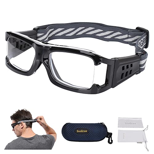 SooGree Sport Glasses Goggles Basketball Soccer Football Sports Protective Eyewear Goggles Anti Collision Safety Glasses-Replaceable Prescription Lens (8013 Black Frame Black Pad)