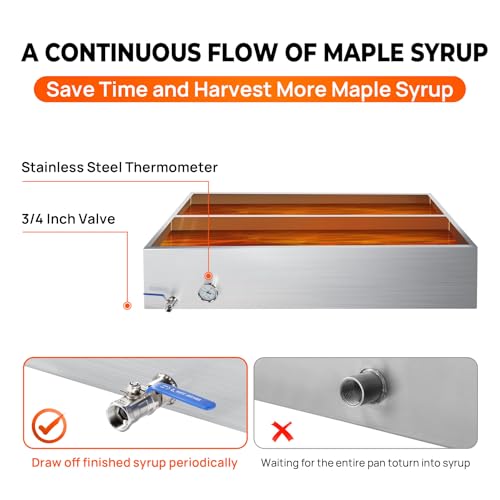 Image of 48x24x9.5 Inch Maple Syrup Evaporator Pan, 304 Stainless Steel with 1 Valve & Divided Pan, Professional Grade for Efficient Home Syrup Boiling