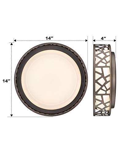 LED Flush Mount Ceiling Light, VICNIE 14 Inch 20W Dimmable Round Deco Lighting Fixture Oil Rubbed Bronze Finished,1400 Lumens 3000K Warm White, ETL Listed for Kitchen, Hallway, Bedroom, Stairways