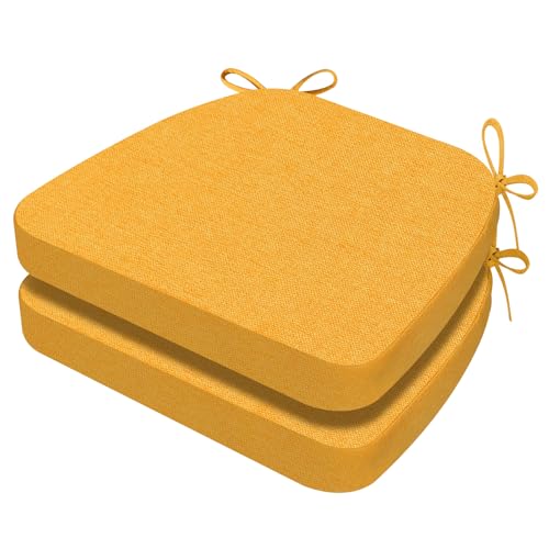 Image of AAAAAcessories D-Shaped Chair Cushions, 2 inch Thick Dining Chair Pads with Ties and Removable, Machine-Washable Cover, 17 inch x 16 inch, Set of 2, Golden Orange