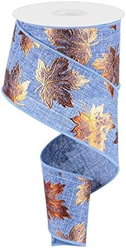 2.5 10Yd Foil Maple Leaf On Royal Denim Blue