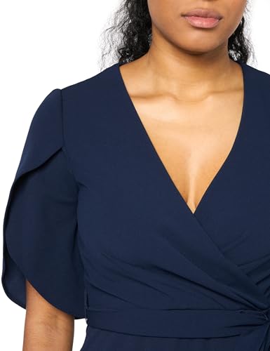 Image of DKNY Women's Tulip Sleeve Scuba Crepe Faux Wrap Dress