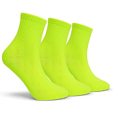CUTIE MANGO 3 Pairs Women's Colorful Neon Fashion Quarter Crew Socks Sports Casual Vivid Color Crazy Fun Size 6,7,8,9,10 for Women (Neon Yellow) Cover
