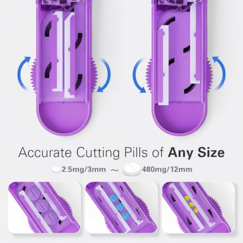 Image of ONE PIX Pill Cutter Splitter for Small and Tiny Pills, Multiple Pill Splitter with Adjustable Silicone Bars & Stainless Steel Hidden Blade, 1 /2 Tablet Cutter for Large Pills, Seniors, Pets, Purple