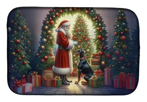 Caroline's Treasures DAC4104DDM Doberman Pinscher and Santa Claus Dish Drying Mat Absorbent Dish Drying Mat Pad for Kitchen Counter Dish Drainer Mat for Countertop, 14 x 21", Multicolor