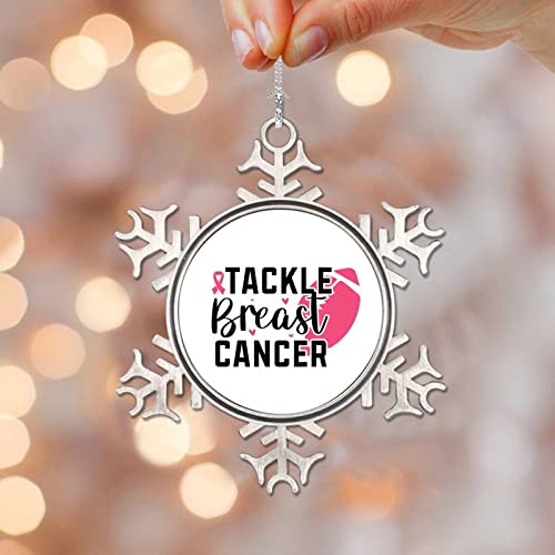 Adorno de metal con cinta de cáncer de mama, adornos para el cáncer de mama, recuerdo para árbol de Navidad, colgante de copo de nieve para el cáncer de mama, decoración del hogar