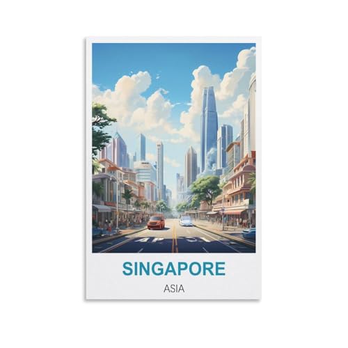 HWJJUII Affiches murales vintage sur toile de Singapour Asie - Décoration murale moderne pour chambre à coucher - 20 x 30 cm