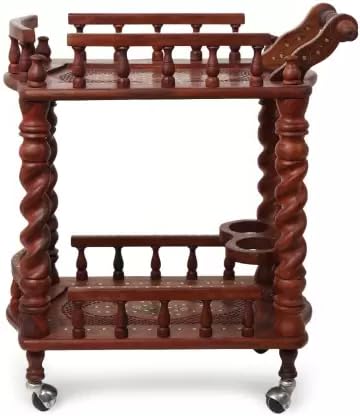 SMARTS COLLECTION Food Serving Trolley Wine Trolley Service Trolley Woods Hand Carved Antique Style Wooden Service Bar Trolley of sheesham Wood Wooden Kitchen Trolley (DIY(Do-It-Yourself))