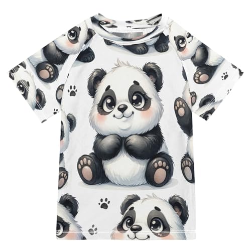 MNSRUU Toddler Boy Rash Guard Short Sleeve Swim Shirt Cartoon Panda Print Rashguard 9-10T Beach Shirts Quick Dry,14