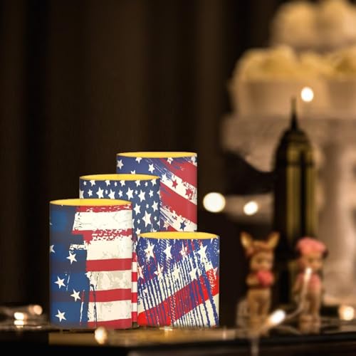 Image of American Flag Flameless Light Candles Battery Operated Candles with Color Changing Timer Remote Control Fake Pillar Candles for July 4th Patriotic Independence Day Decoration