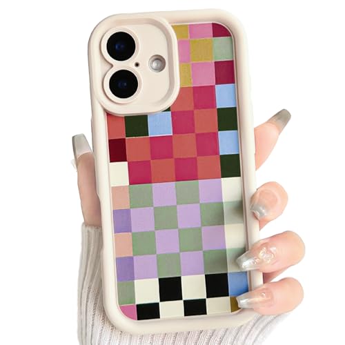 Lovmooful for iPhone 16 Plus Case Cute Checkerboard Plaid-Color&Red