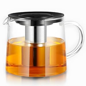 Retoo Glasteekanne 1,5L | Glaskanne mit sieb, Teekanne mit Edelstahl-Teesieb für Tee, Kaffee und Kaltgetränke | Kapazität Hitzebeständig Teebereiter mit Deckel | Siebeinsatz | Nicht Beheizter Griff