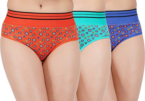 Image of Pack of 3 100% Pure Cotton Soft Elastic Waistband All Day Comfort Multicolor Hispter Panty | Panties for Girls - Multicolor, Color May Vary[ Free One Cotton Face Mask ]