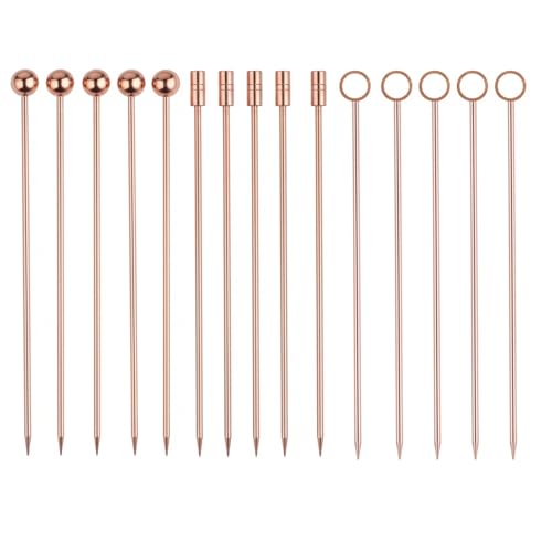 I-MART 15 Pack Stainless Steel Cocktail Picks Martini Olive Skewers, Reusable Metal Garnish Sticks for Drinks, Appetizers, Bloody Mary, Olives, Citrus, Fruit Decor (Rose Gold, 4.25 Inch)