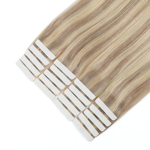 Image of Sixstarhair Tape in Hair Extensions Human Hair Highlighted Blonde to Medium Blonde Remy Human Hair Ombre Blonde Tape in Hair Extensions Soft Real Human Hair 50g 20pcs [P16 /22 16inch]