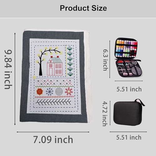 FEIYUENO Embroidery Learning Stitch Book Kit for Adults, Portable DIY Needlepoint Kit for Beginners, Includes 106 Patterns Guide with Tools & Tutorials and 86-Piece Sewing Tool Set (Stitch Book) — view 4