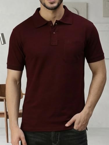 Image of Lux Cozi Men's Polo T-Shirt Regular Fit Half Sleeves with Pocket | Cotton Blend Polo Neck Collar T-Shirt for Men | Casual, Office Comfortable Breathable T-Shirt | Stylish Plain Tee