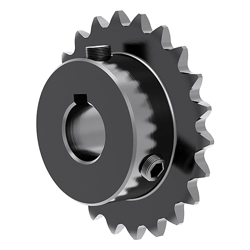 20 Tooth Roller Chain Sprocket B Type Hardened Teeth, 25 Chain Sigle Strand 1/4-Inch Pitch, 10mm Bore Black Oxide C45 Carbon Steel, 4x1.8mm Keyway with Fasten Screws for 04C Chain