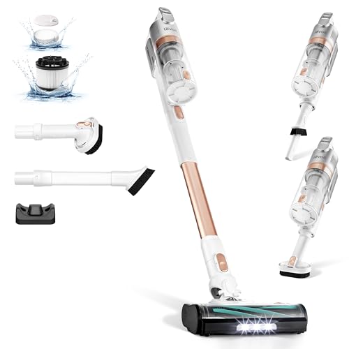 LEVOIT Aspirapolvere Senza Fili con Tecnologia Antigroviglio, 3 Modalità, 12-50 Minuti, Filtrazione al 5 Stadi, Scopa Elettrica Senza Fili con 3 Spazzole, per Peli, Pavimento, Auto, Oro Rosa